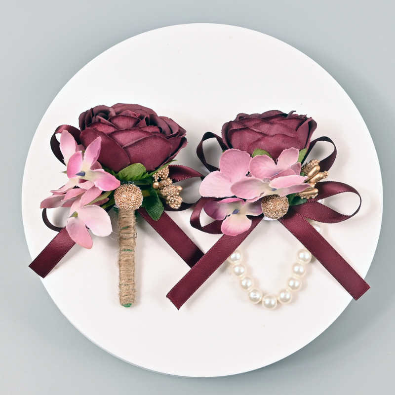 Aidouka Изкуствена роза корсаж за сватба – брачна броша с лепилен дизайн, плат, стил китайски