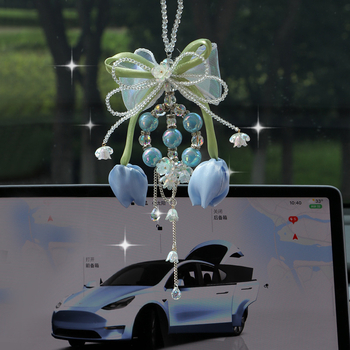 Автомобилна висулка за интерор: форма на лале, ръчна изработка, модерна естетика, изкуствен кристал, възможност за персонализация, Blue rain