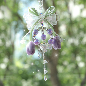 Автомобилна висулка за интерор: форма на лале, ръчна изработка, модерна естетика, изкуствен кристал, възможност за персонализация, Blue rain