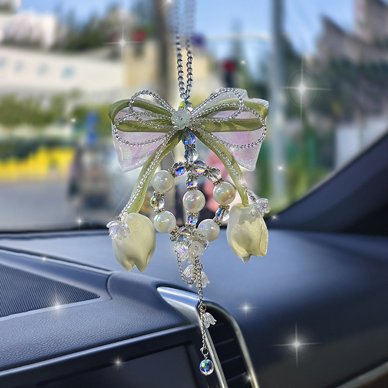 Автомобилна висулка за интерор: форма на лале, ръчна изработка, модерна естетика, изкуствен кристал, възможност за персонализация, Blue rain