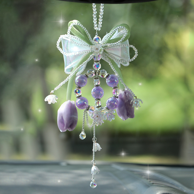 Автомобилна висулка за интерор: форма на лале, ръчна изработка, модерна естетика, изкуствен кристал, възможност за персонализация, Blue rain