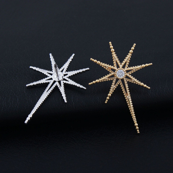 Rézből készült kitűző zirkón beépítéssel, nyolcszögletű csillag és kereszt csillag, geometriai dizájn, uniszex