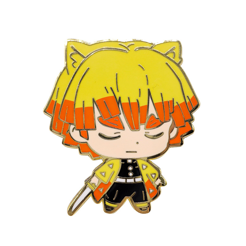 Demon Slayer metalna broš s likovima Zenitsu i Inosuke — materijal: cinkova legura; porijeklo: Guangzhou; sezona: jesen 2024; funkcija: dekoracija; stil: crtani likovi