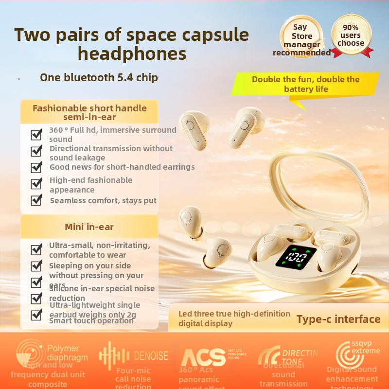 Privatni model SK35 in-ear Bluetooth slušalice – dvostrano stereo, domet 10 m, Bluetooth 5.4, digitalni zaslon, trajanje baterije preko 8 sati