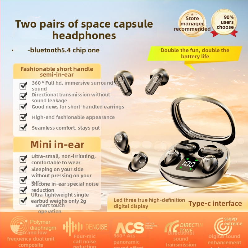 Privatni model SK35 in-ear Bluetooth slušalice – dvostrano stereo, domet 10 m, Bluetooth 5.4, digitalni zaslon, trajanje baterije preko 8 sati