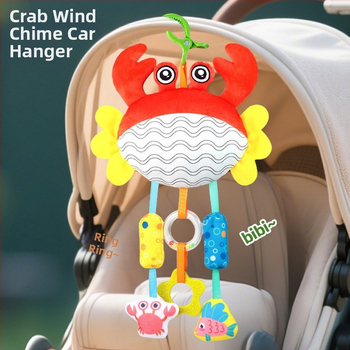 Krabio formos kūdikio vilkimo žaislas, iš audinio, su muzika, varpeliais, kramtuku ir vėjo varpeliais, 0–3 metų
