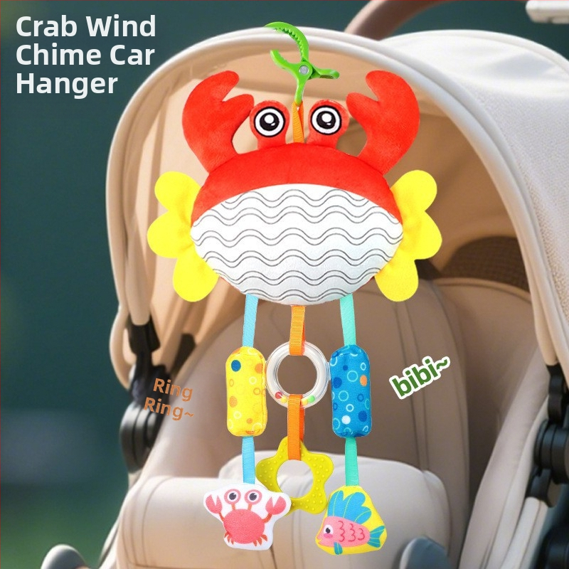 Krabio formos kūdikio vilkimo žaislas, iš audinio, su muzika, varpeliais, kramtuku ir vėjo varpeliais, 0–3 metų