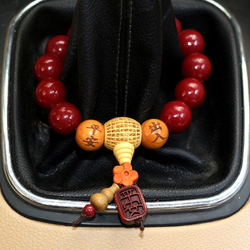 Автомобилно окачване с мъниста от прасковено дърво, ретро стил, интериорен декор, персонализируемо