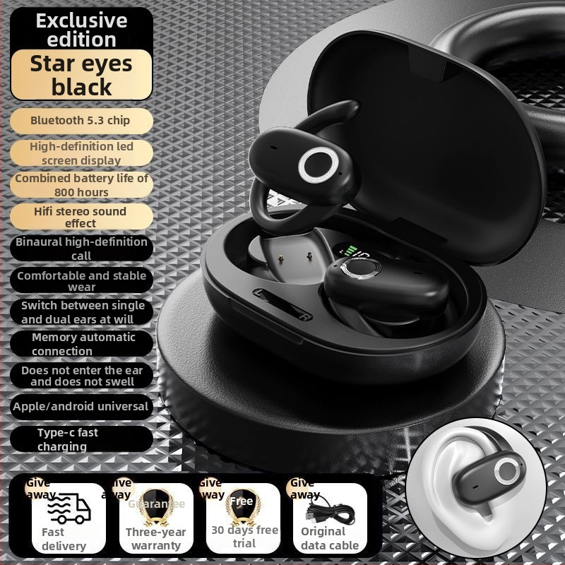 Bezpārdomas ausu uzlikas ausiņas – Bluetooth 5.3, vairāk nekā 8 stundu darbības laiks, IPX5 ūdensdrošums, digitālais displejs, darbības diapazons 10 m