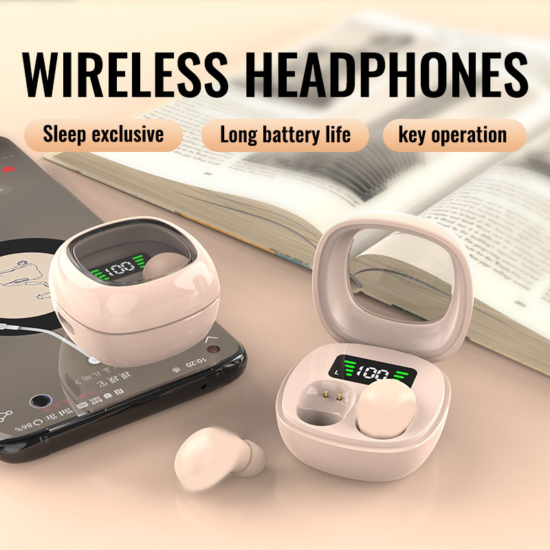 Bezdrôtové mini slúchadlá na spanie, in-ear dizajn, Bluetooth 5.0, dosah 15 m, IPX6 vodotesné, výdrž batérie až 4 hodiny