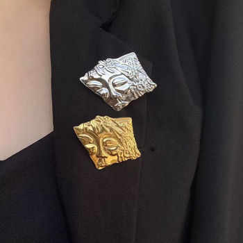 Broșă din aliaj, stil vintage, design geometric asimetric, finisaj electroplatinat, pentru palton feminin