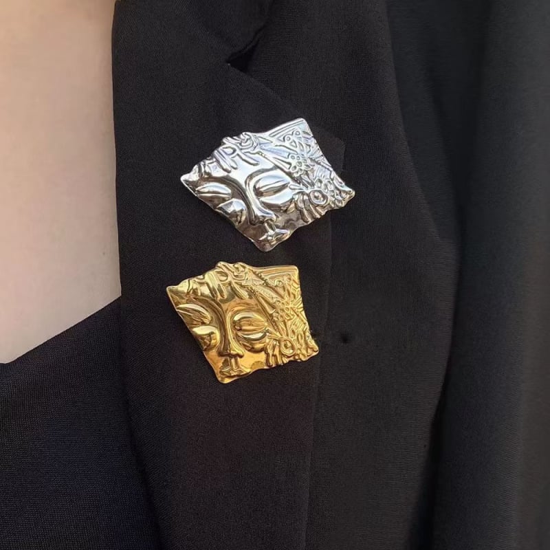Broșă din aliaj, stil vintage, design geometric asimetric, finisaj electroplatinat, pentru palton feminin