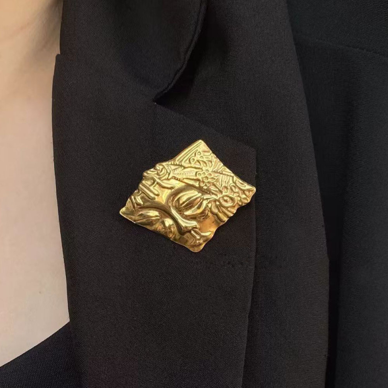 Broșă din aliaj, stil vintage, design geometric asimetric, finisaj electroplatinat, pentru palton feminin