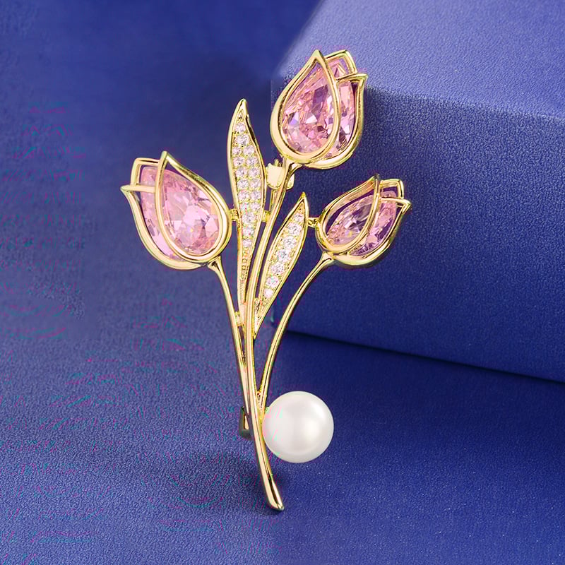 Broșă cu design floral și frunze, cupru, stil feminin elegant, finisaj galvanic