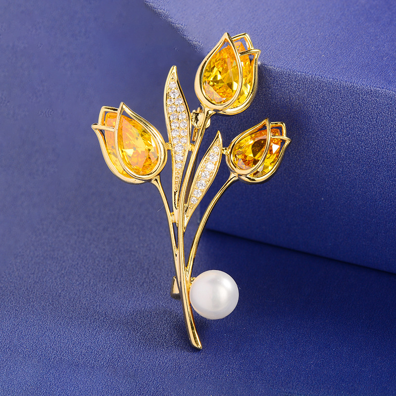 Broșă cu design floral și frunze, cupru, stil feminin elegant, finisaj galvanic