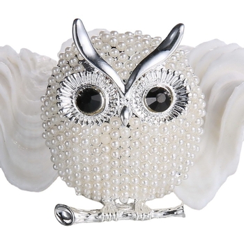 Broșă Bufniță cu perlă – aliaj, placare electrolitică, unisex, cadou, stil retro literar-artistic