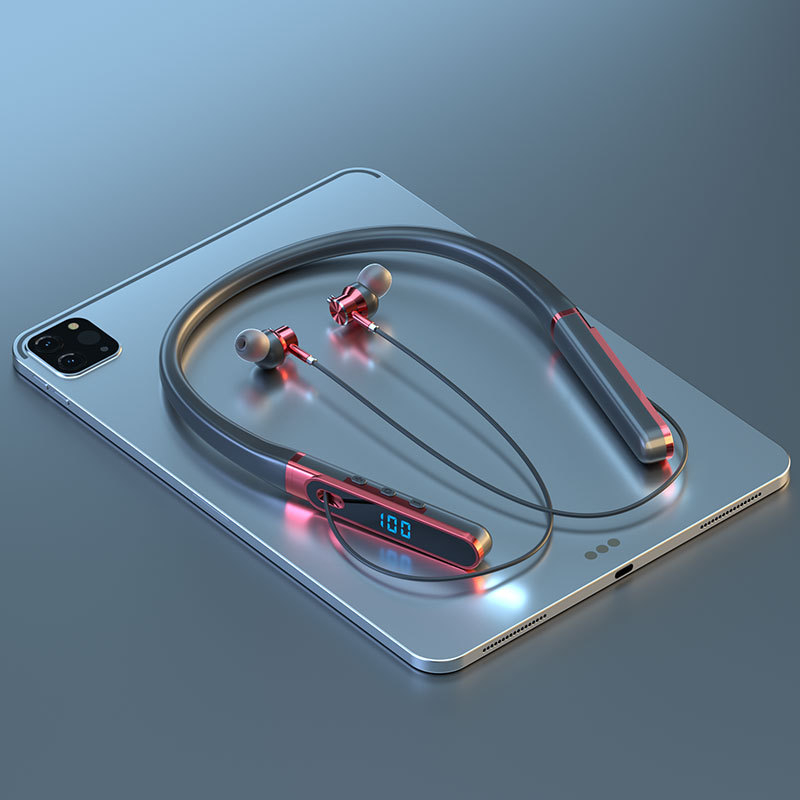 Căști Bluetooth fără fir cu bandă la gât - design cu bandă pentru gât (Bluetooth 5.4; IPX7; autonomie >8h; rază 15m)