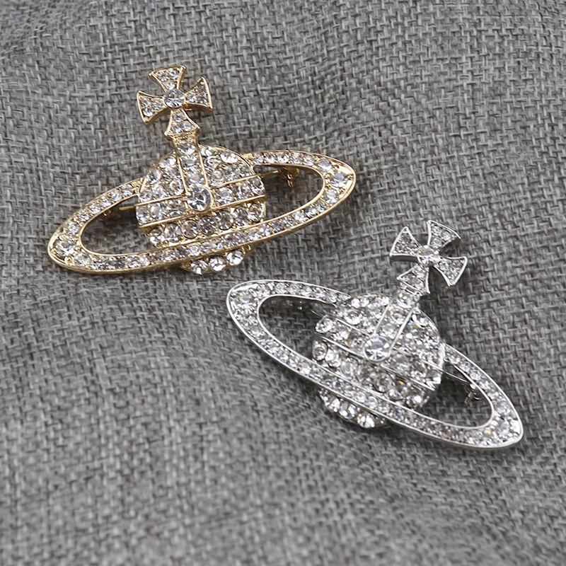 Saturn broš s dijamantima – legura, ženski retro stil, zvjezdani motiv, dekorativna broš