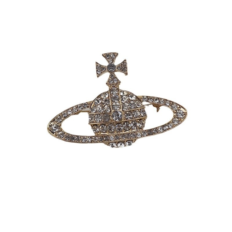 Saturn broš s dijamantima – legura, ženski retro stil, zvjezdani motiv, dekorativna broš