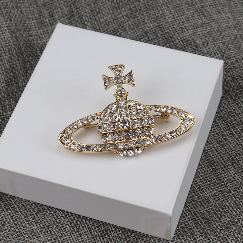 Saturn broš s dijamantima – legura, ženski retro stil, zvjezdani motiv, dekorativna broš