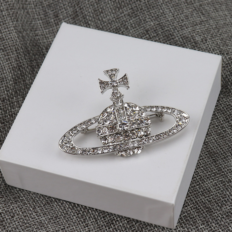 Saturn broš s dijamantima – legura, ženski retro stil, zvjezdani motiv, dekorativna broš