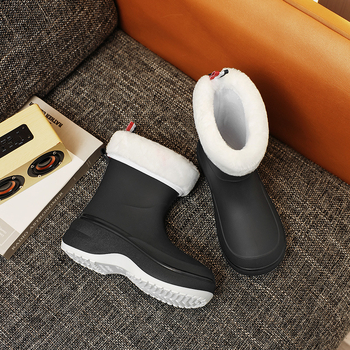 Cizme de ploaie pentru femei din PVC, înălțime medie, talpă îngroșată, antiaderente, toc mic 1–3 cm, impermeabile