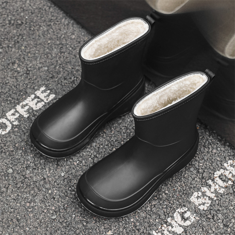 Cizme de ploaie pentru femei din PVC, înălțime medie, talpă îngroșată, antiaderente, toc mic 1–3 cm, impermeabile
