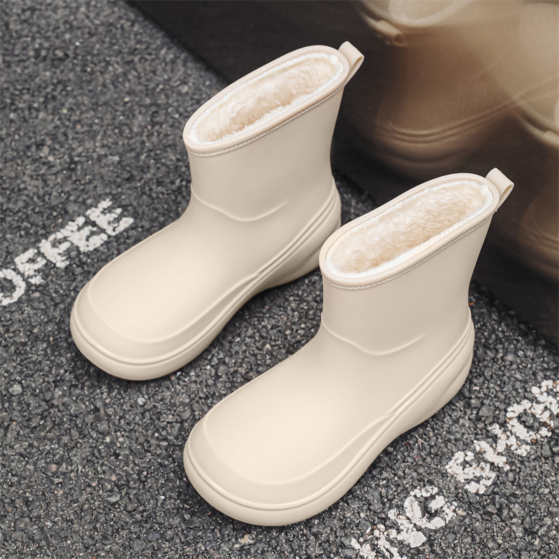 Cizme de ploaie pentru femei din PVC, înălțime medie, talpă îngroșată, antiaderente, toc mic 1–3 cm, impermeabile