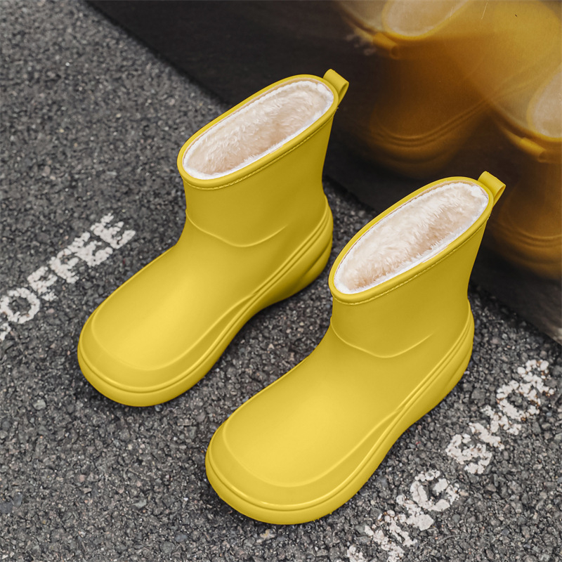 Cizme de ploaie pentru femei din PVC, înălțime medie, talpă îngroșată, antiaderente, toc mic 1–3 cm, impermeabile