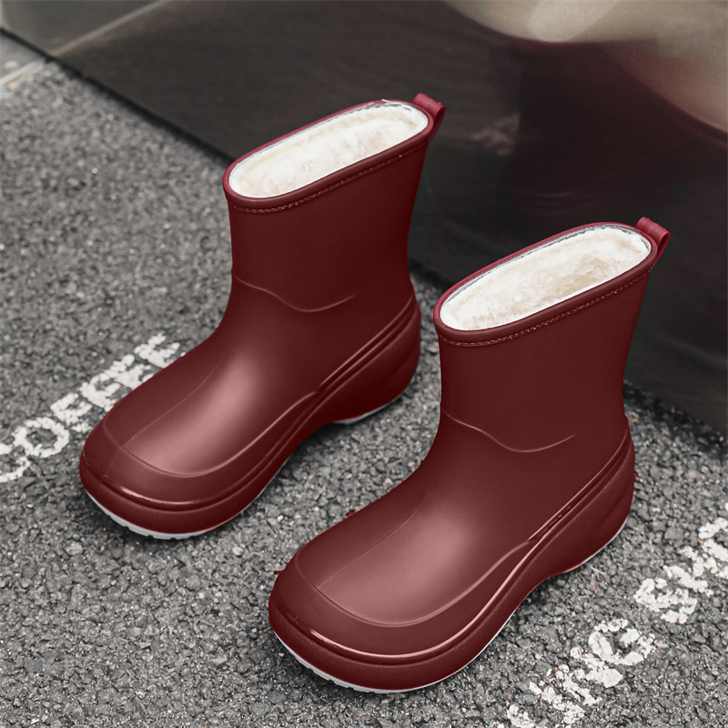 Cizme de ploaie pentru femei din PVC, înălțime medie, talpă îngroșată, antiaderente, toc mic 1–3 cm, impermeabile
