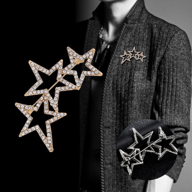 Broșă pentru rever din aliaj, stea cu cristale, unisex, decorativ, tratată cu diamant