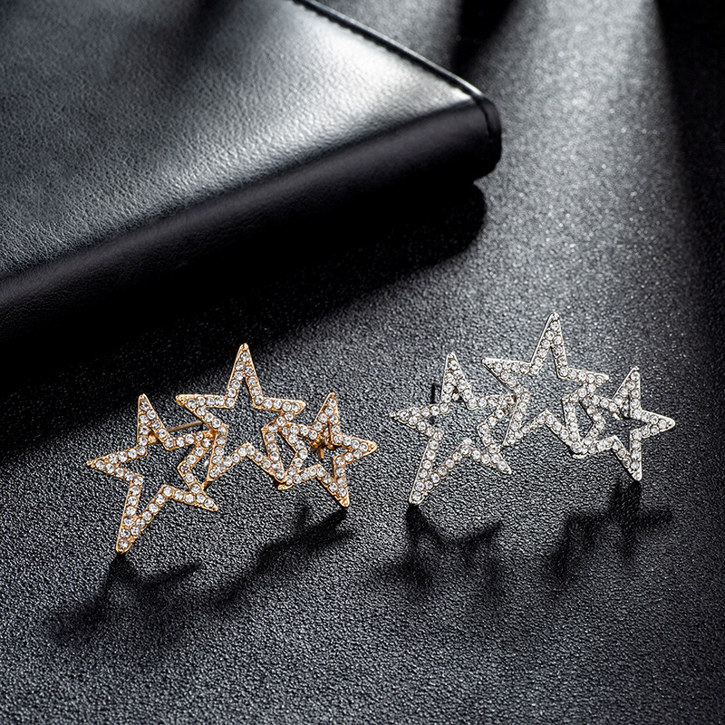 Broșă pentru rever din aliaj, stea cu cristale, unisex, decorativ, tratată cu diamant