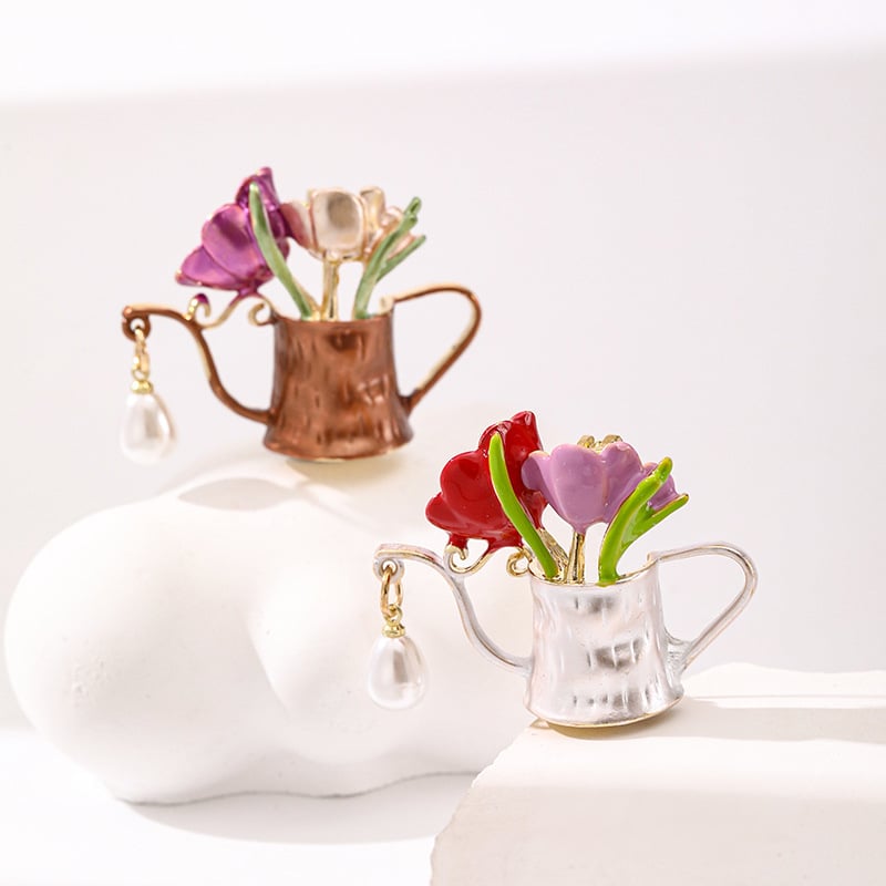 Broš s cvjetnim motivom, zinkova legura, završna obrada kapljičnog ulja, unisex, dvostruka uporaba