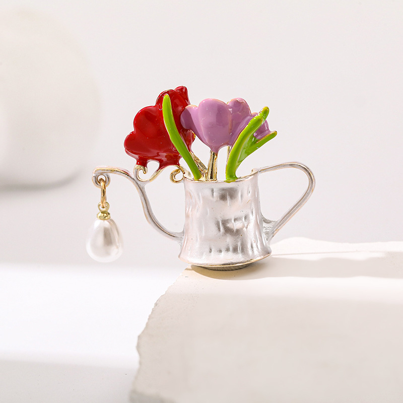 Broš s cvjetnim motivom, zinkova legura, završna obrada kapljičnog ulja, unisex, dvostruka uporaba