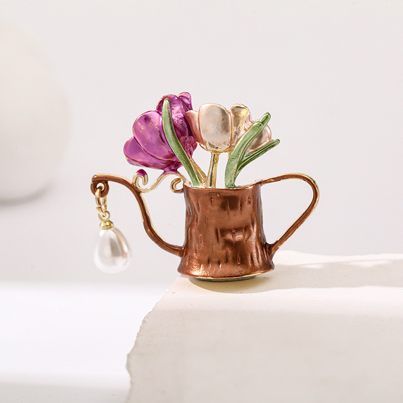 Broš s cvjetnim motivom, zinkova legura, završna obrada kapljičnog ulja, unisex, dvostruka uporaba