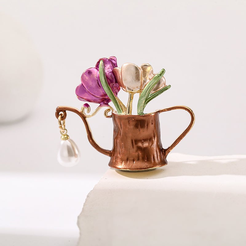 Broš s cvjetnim motivom, zinkova legura, završna obrada kapljičnog ulja, unisex, dvostruka uporaba