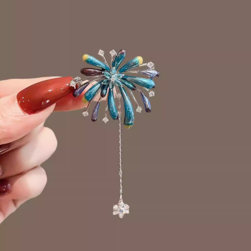 Broš od legure, geometrijski oblik, motiv vatrometa s resicama, elektroplatirano završetak, unisex dodatak