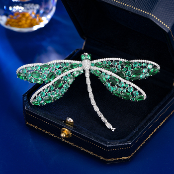 Broš Dragonfly za žene, bakar, 3D, ukrašen dijamantima, elektroplatirano