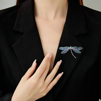 Broš Dragonfly za žene, bakar, 3D, ukrašen dijamantima, elektroplatirano