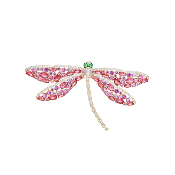 Broš Dragonfly za žene, bakar, 3D, ukrašen dijamantima, elektroplatirano