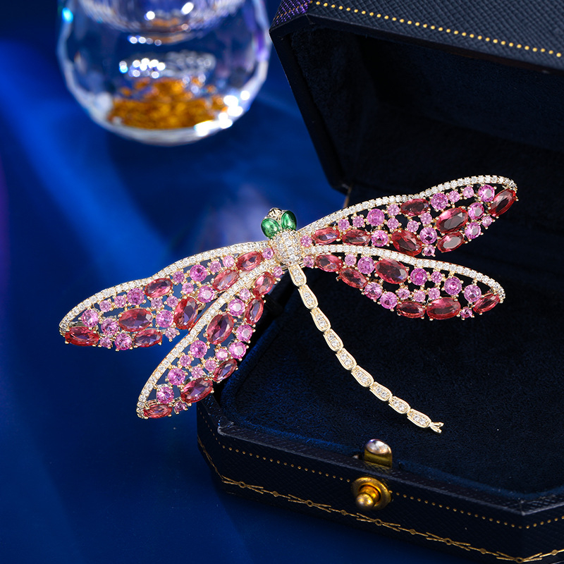 Broš Dragonfly za žene, bakar, 3D, ukrašen dijamantima, elektroplatirano