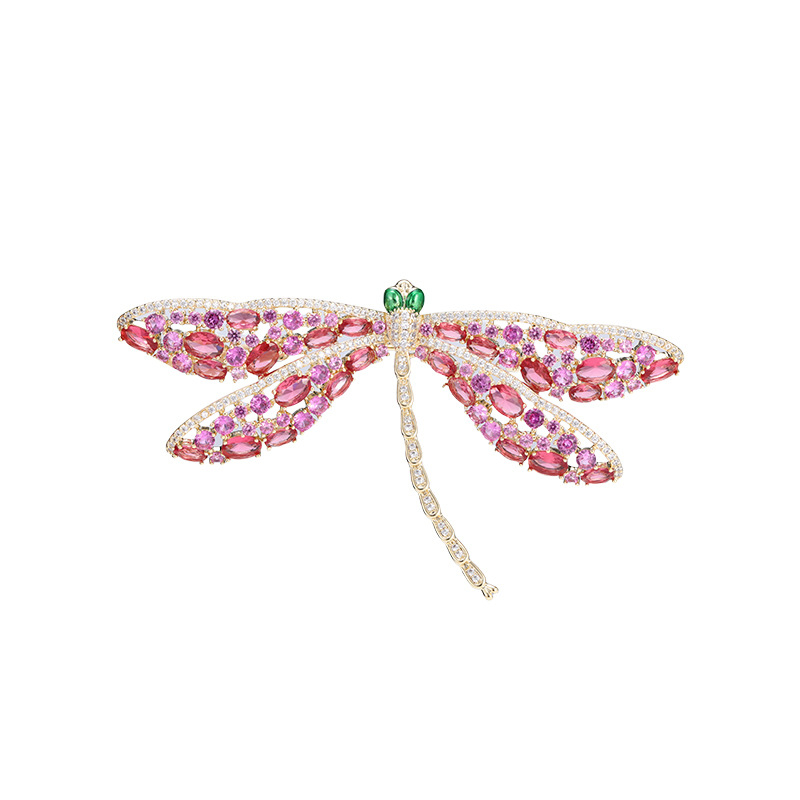 Broš Dragonfly za žene, bakar, 3D, ukrašen dijamantima, elektroplatirano