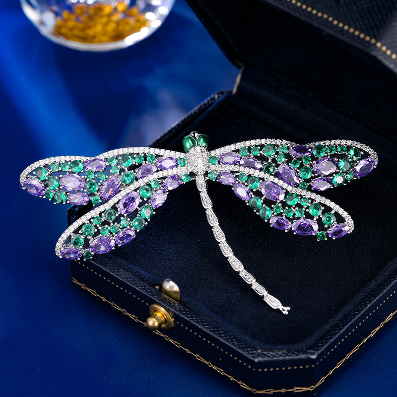 Broš Dragonfly za žene, bakar, 3D, ukrašen dijamantima, elektroplatirano