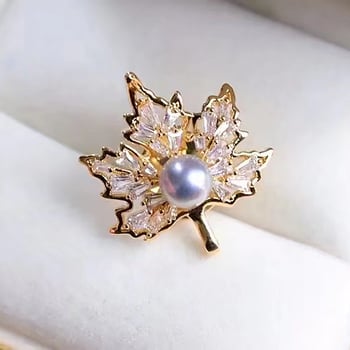Broš s motivom lišća javora, bisernim detaljima, bakrenim cirkonima, korejski stil