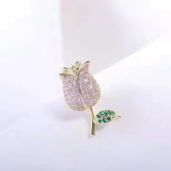 Kaela kinniti naistele, Korea-stiilis tulipa disain, kullatud messing ja tsirkoonkristall