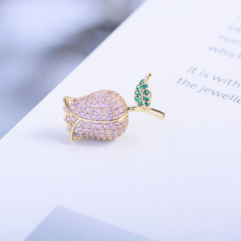 Kaela kinniti naistele, Korea-stiilis tulipa disain, kullatud messing ja tsirkoonkristall