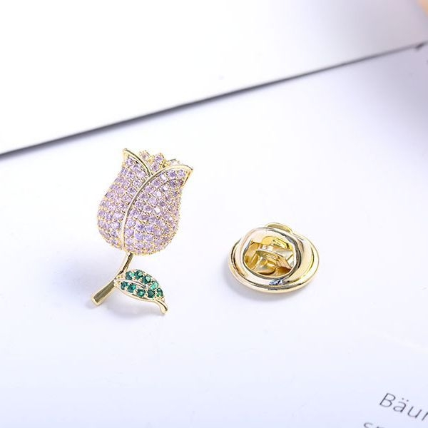 Kaela kinniti naistele, Korea-stiilis tulipa disain, kullatud messing ja tsirkoonkristall