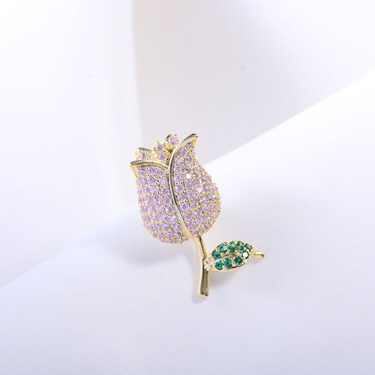 Kaela kinniti naistele, Korea-stiilis tulipa disain, kullatud messing ja tsirkoonkristall