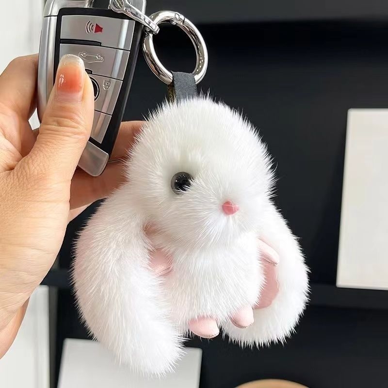 Plišan privjesak zeka s imitacijom norke dlake, sladak auto ukras i ključni lanac