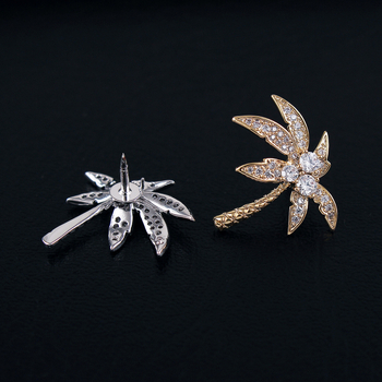 Broșă din cupru – frunze de cocos, zircon micro-incrustat, design elegant, accesoriu unisex cadou